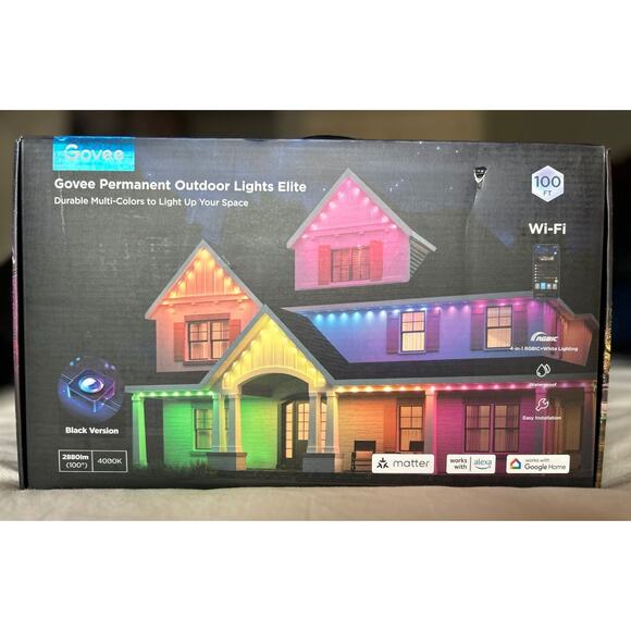 Govee Permanent Outdoor Lights ELITE Model 100ft  black RGBICW Alexa - Picture 1 of 15